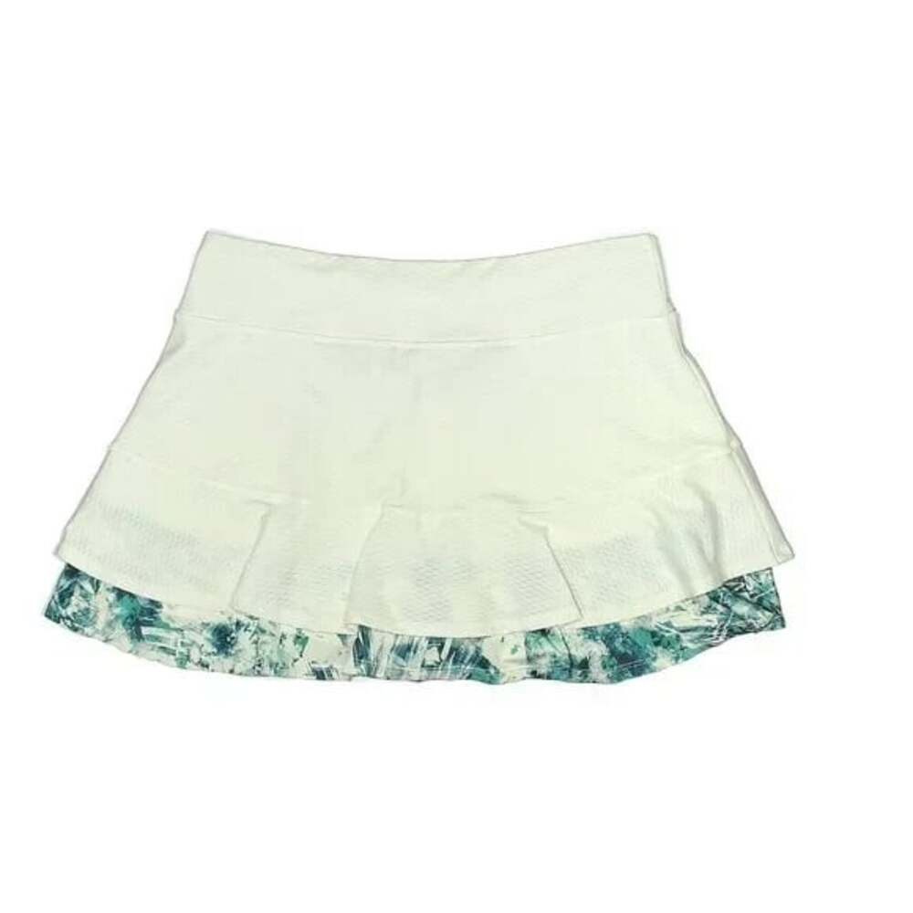 Lija 14" skirt Women's Match Skort Layered Tennis white blue multi sz LARGE